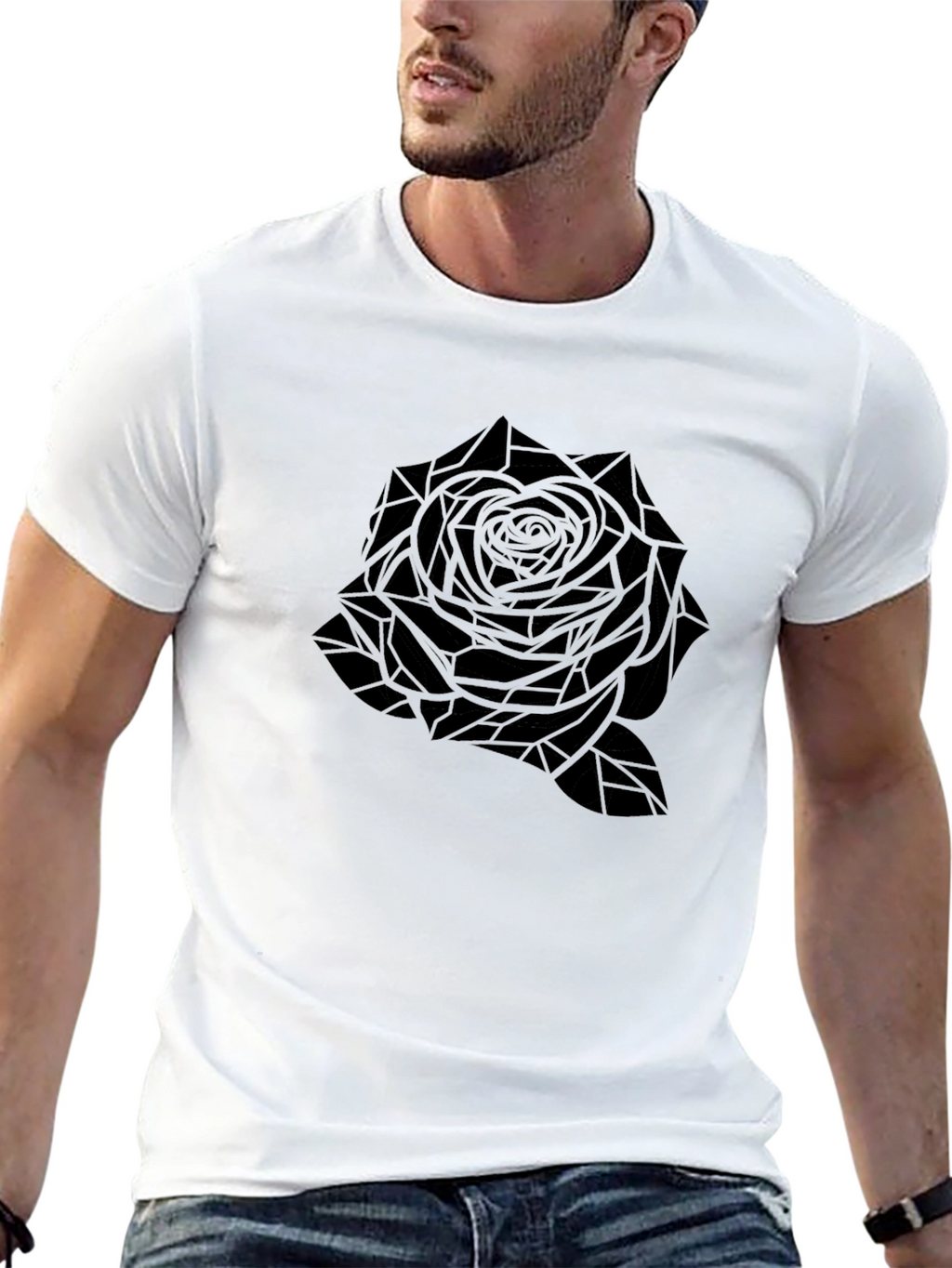 Geometric Rose Graphic T-Shirt - Black