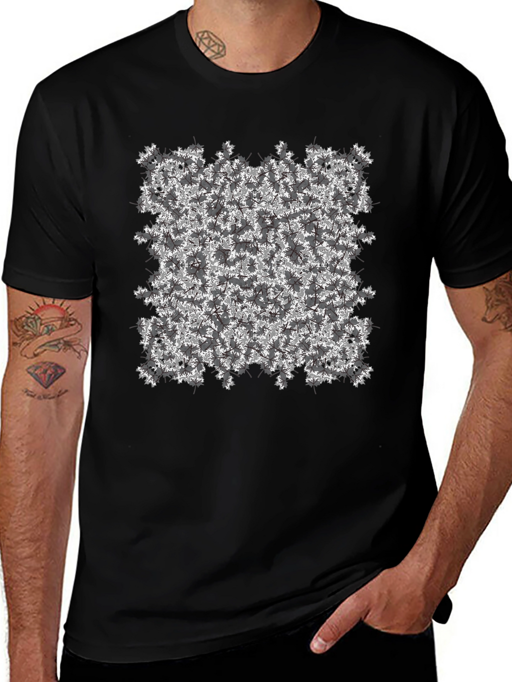 Floral Pattern Black T-Shirt