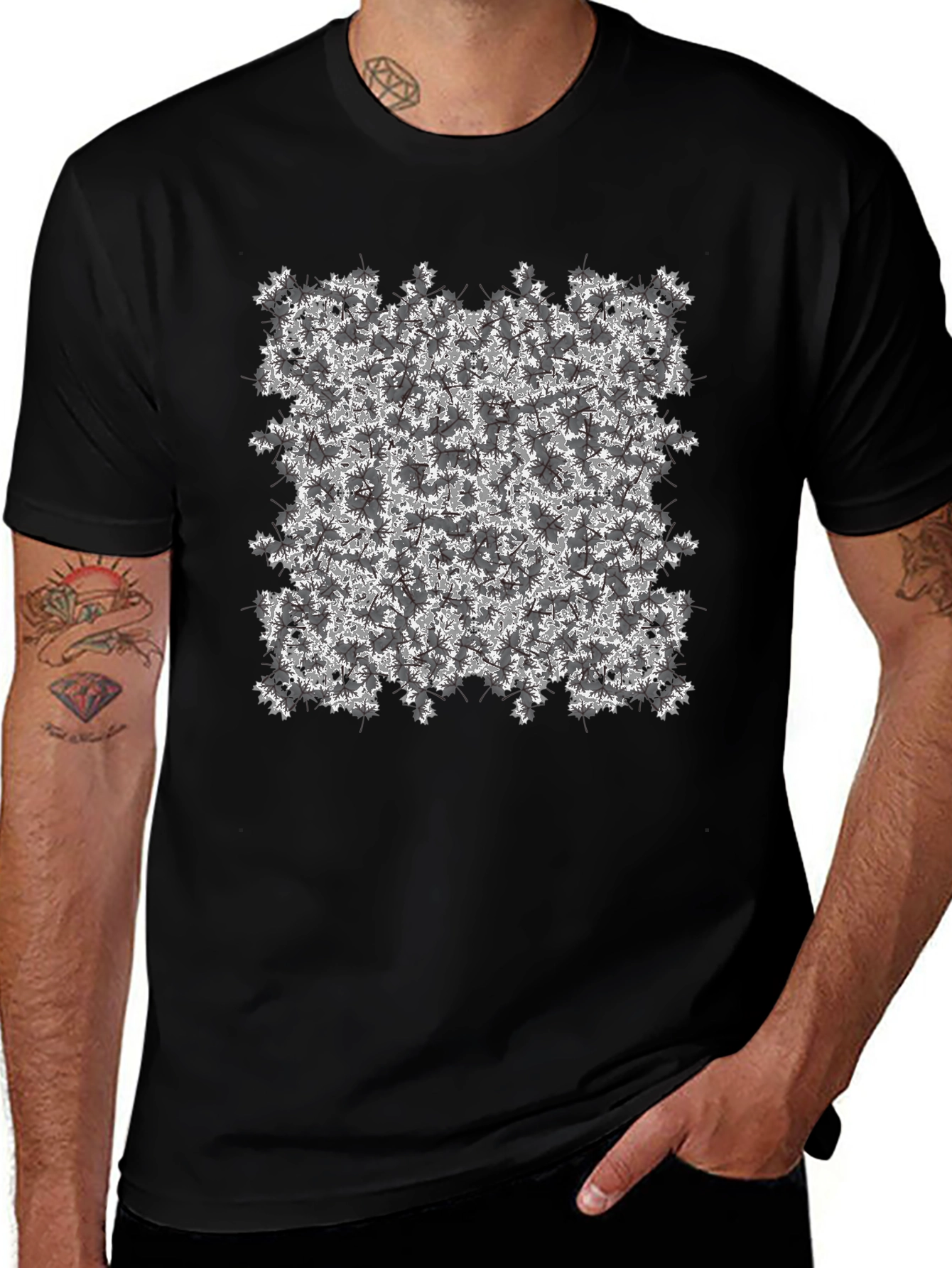Floral Pattern Black T-Shirt