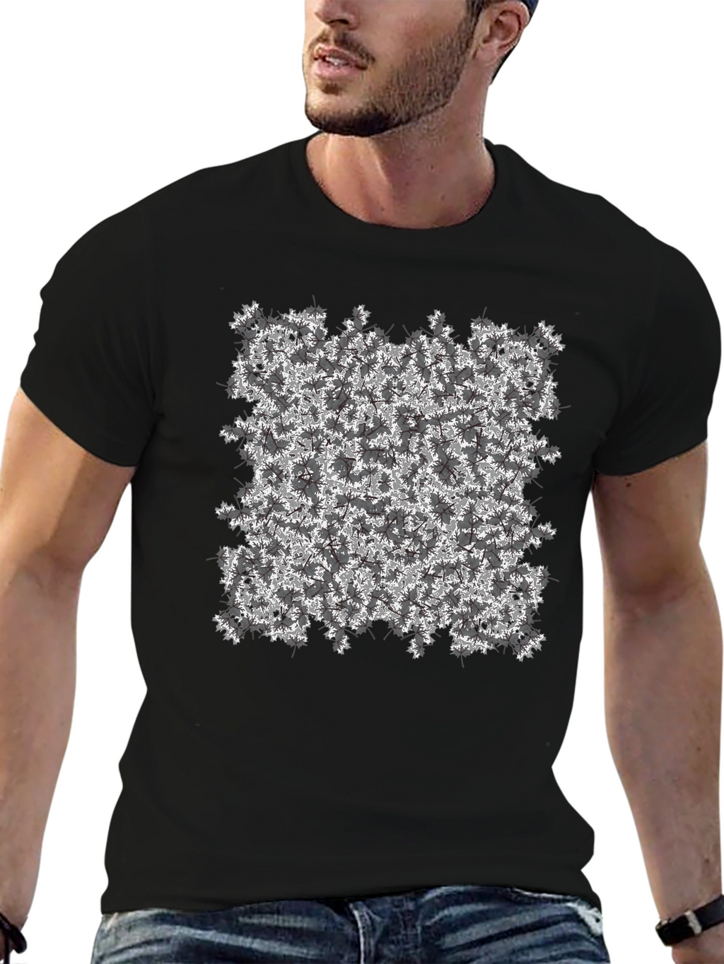 Floral Pattern Black T-Shirt