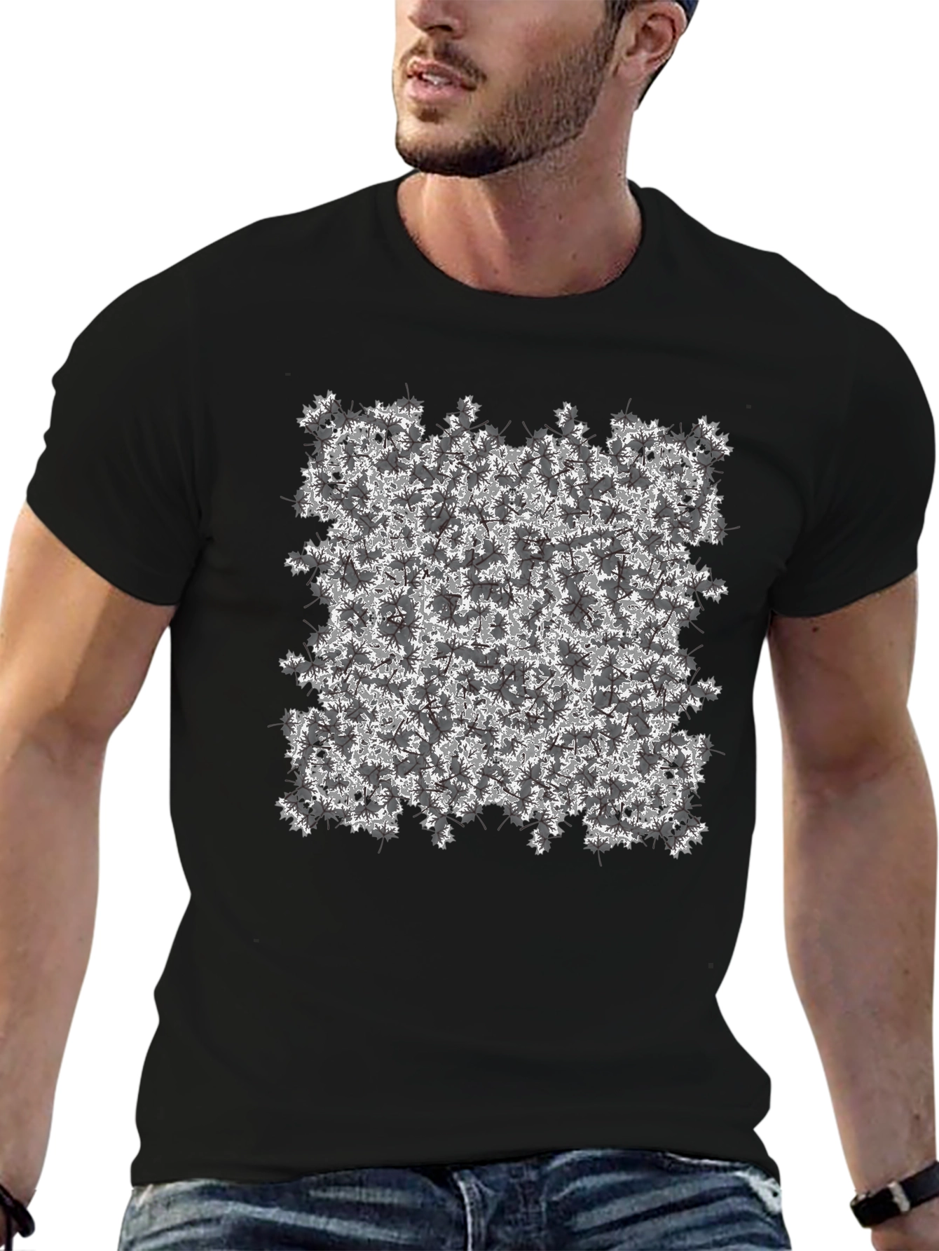 Floral Pattern Black T-Shirt