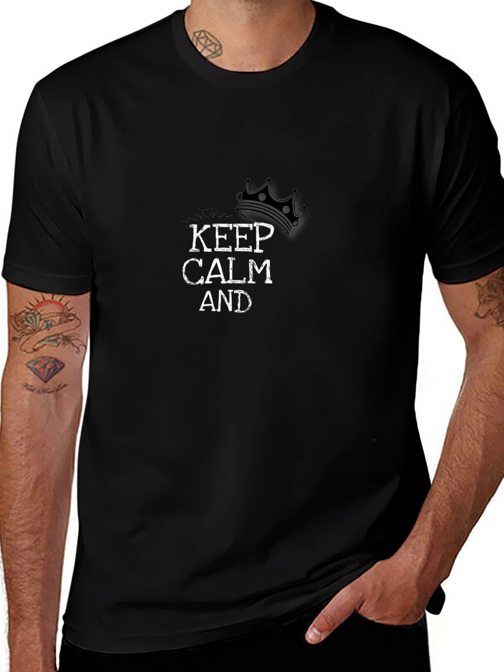 Keep Calm Crown Graphic Mens Black T-Shirt