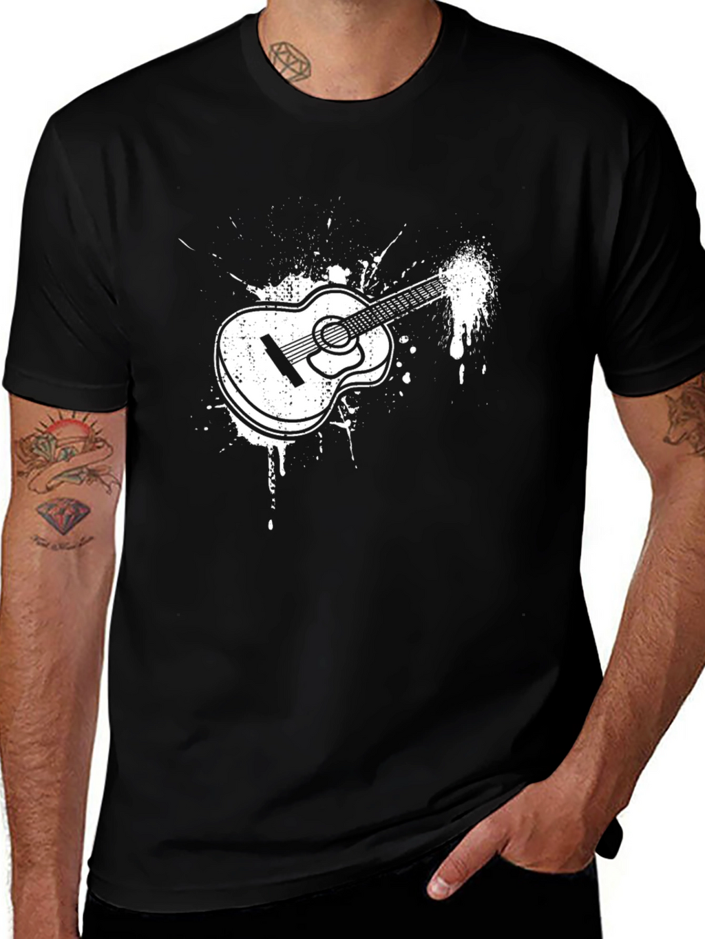 Guitar Splash T-Shirt - Black Graphic Tee