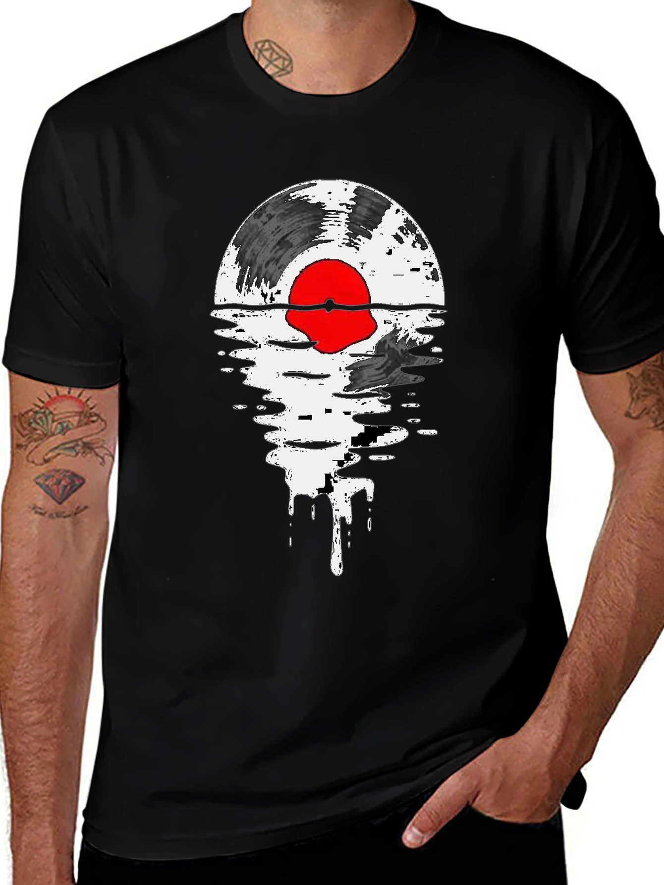 Abstract Vinyl Record Graphic Tee - Black