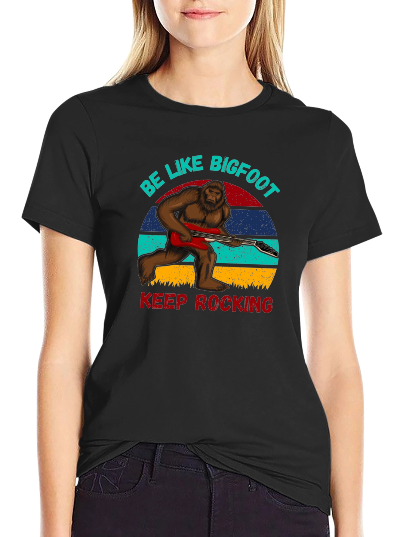 Bigfoot Playing Guitar Tee - Keep Rocking T-Shirt