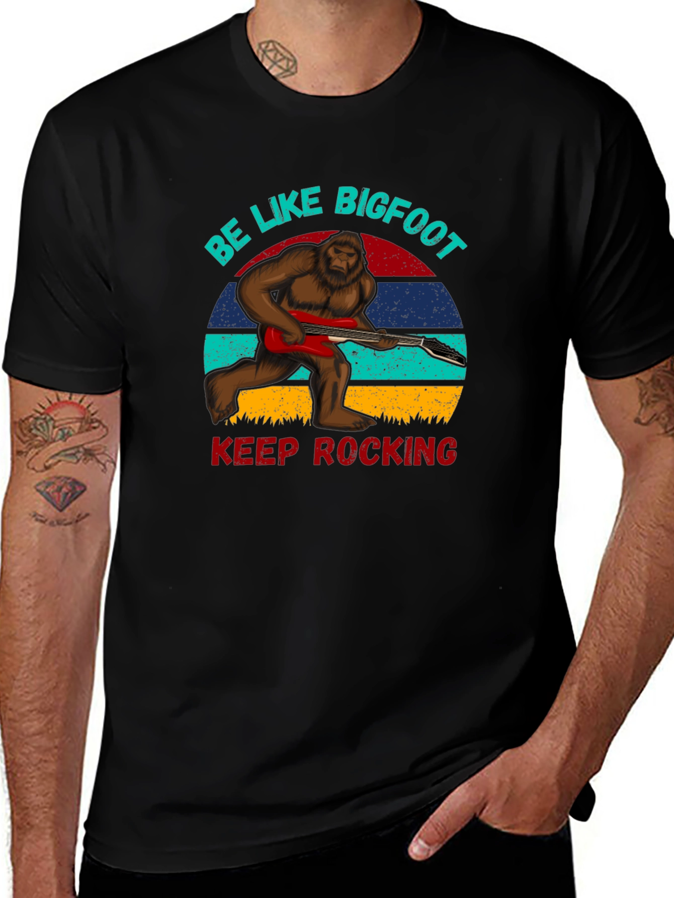 Bigfoot Playing Guitar Tee - Keep Rocking T-Shirt