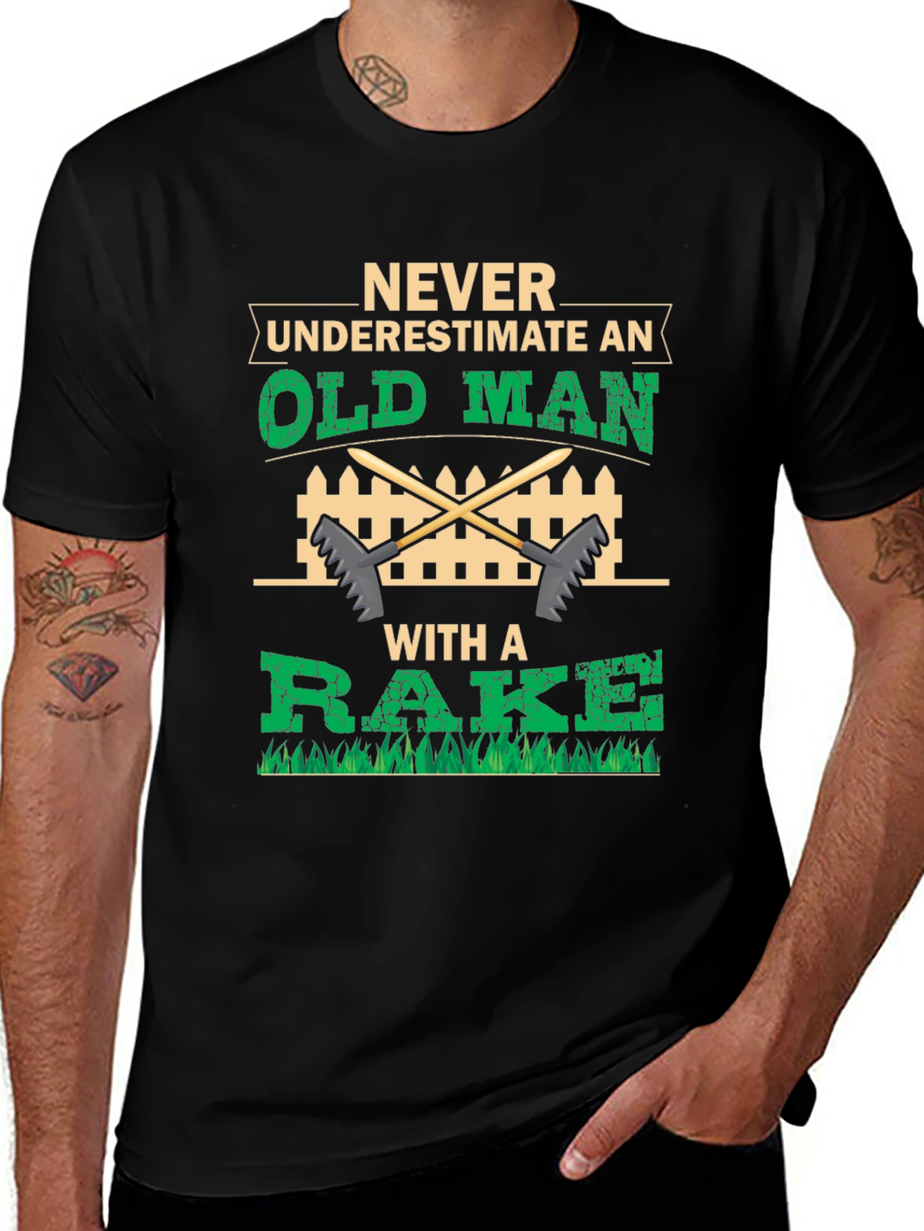 Never Underestimate Old Man With A Rake T-Shirt
