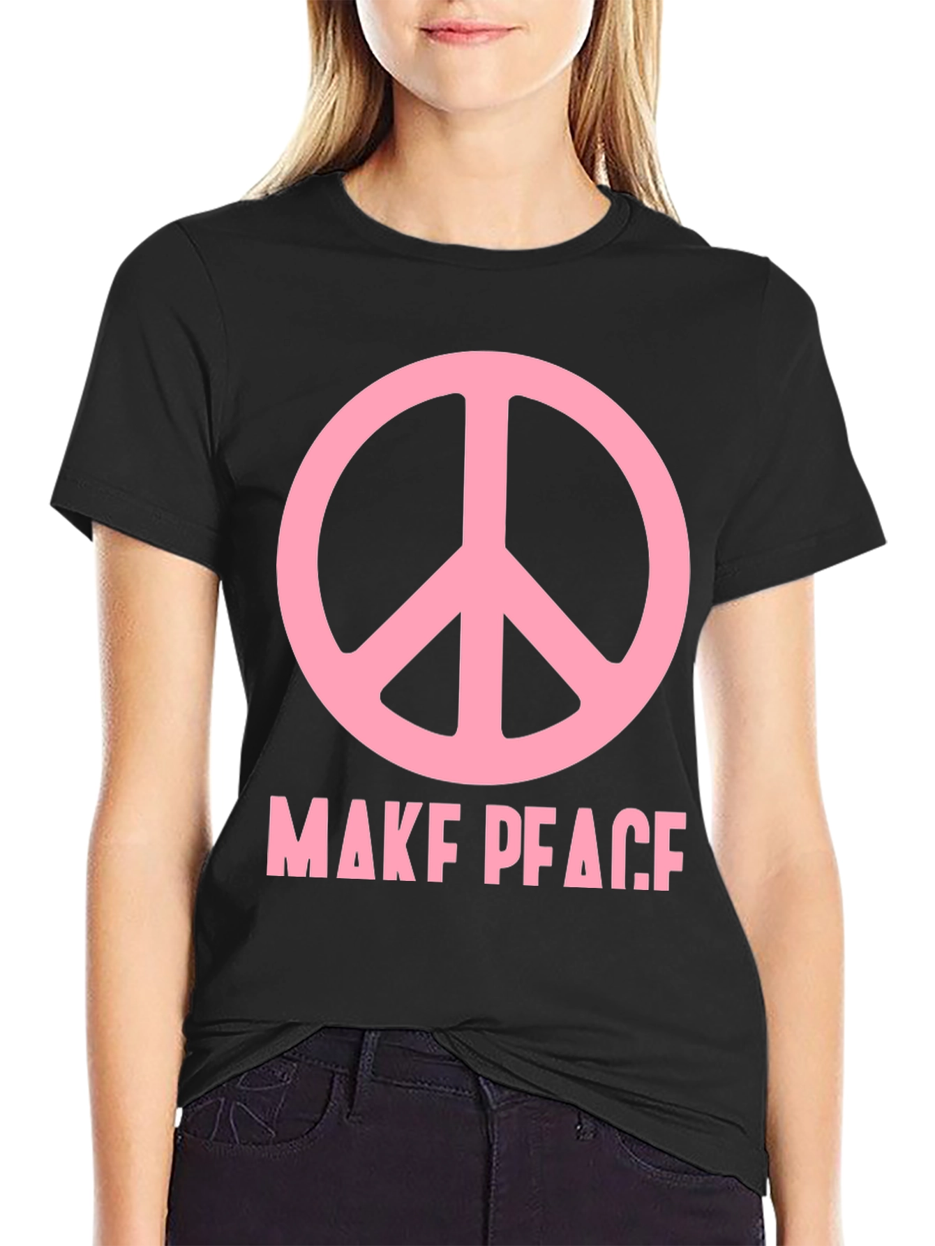 Make Peace T-Shirt - Pink Peace Sign Black Tee