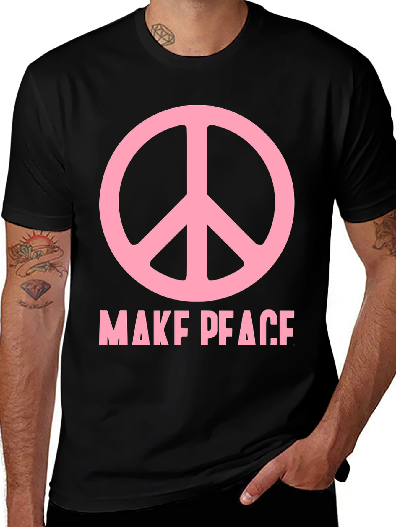 Make Peace T-Shirt - Pink Peace Sign Black Tee