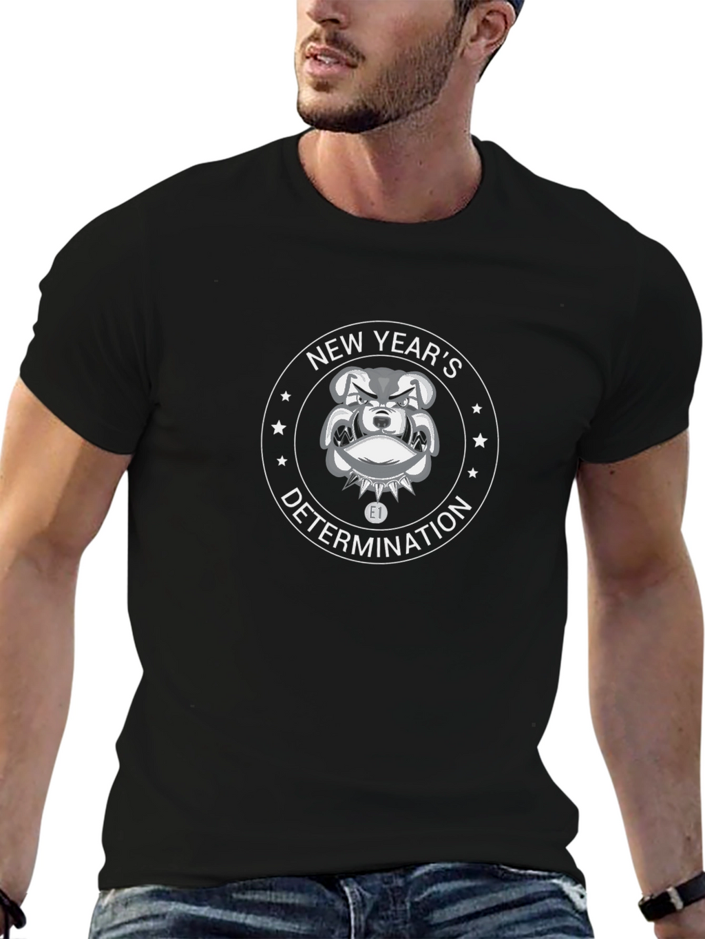 New Years Determination Bulldog Black T-Shirt