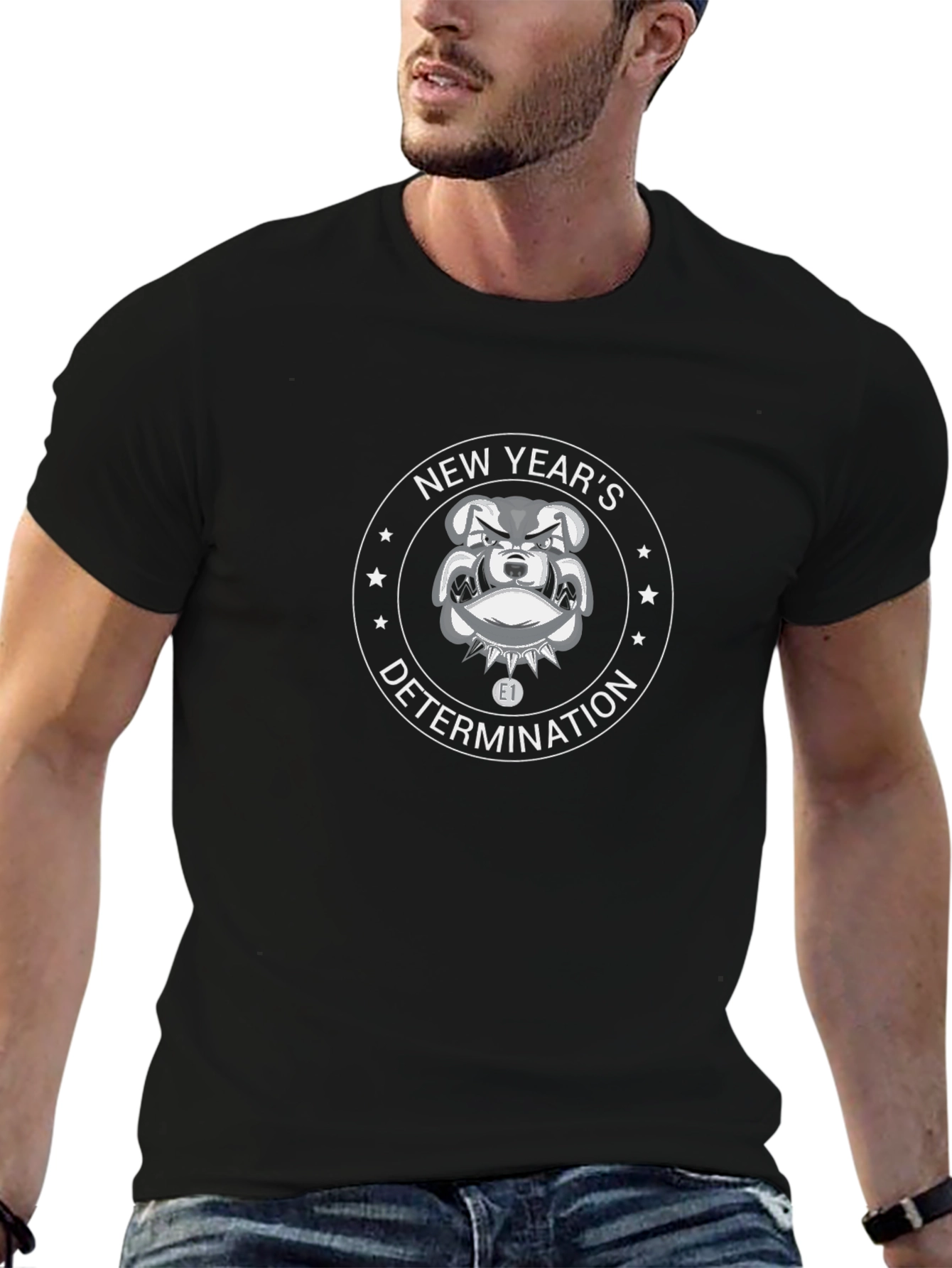 New Years Determination Bulldog Black T-Shirt