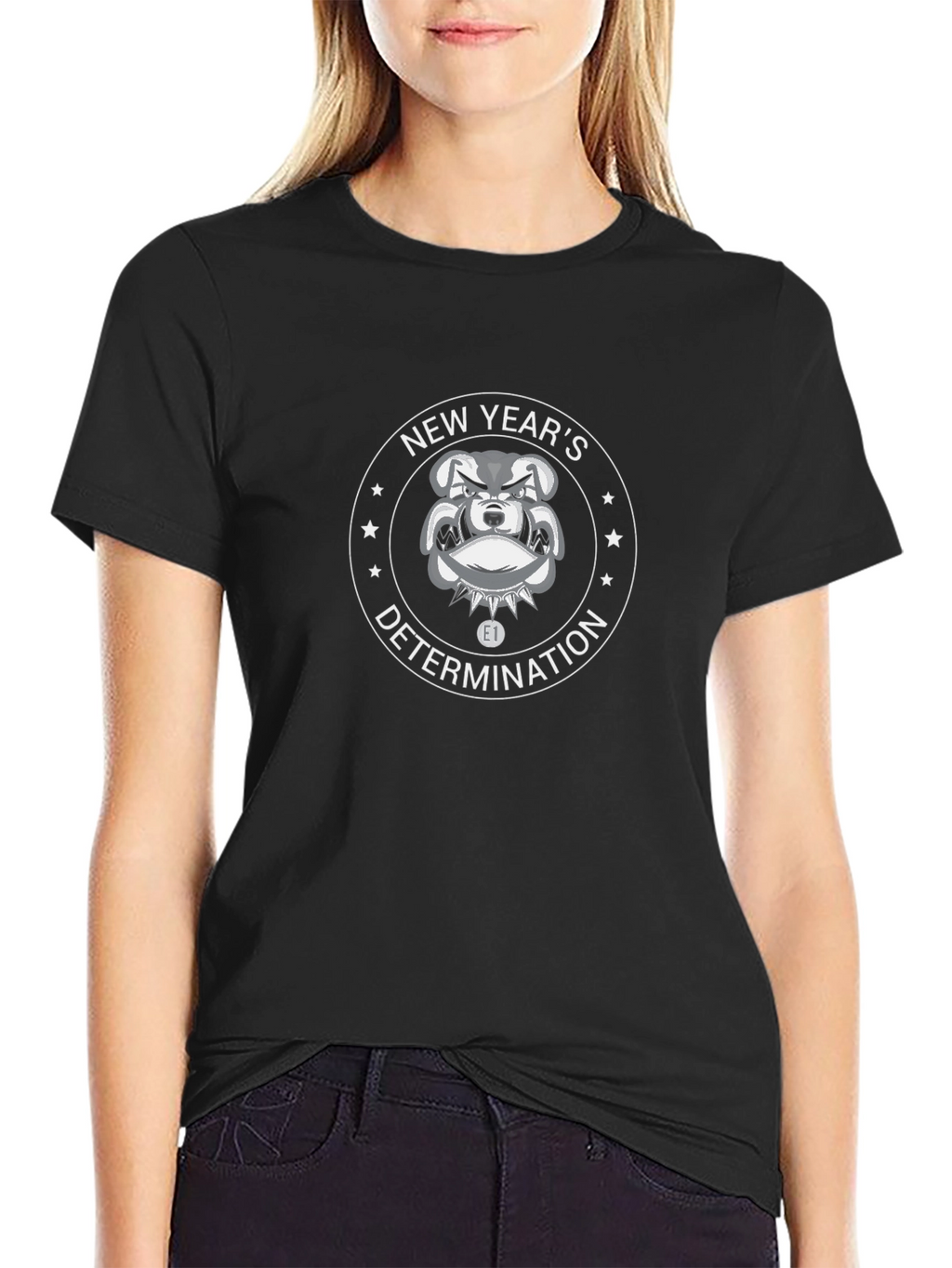 New Years Determination Bulldog Black T-Shirt