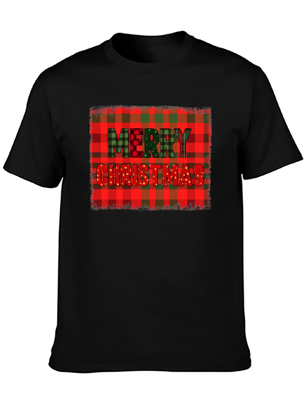 Merry Christmas Plaid Graphic T-Shirt