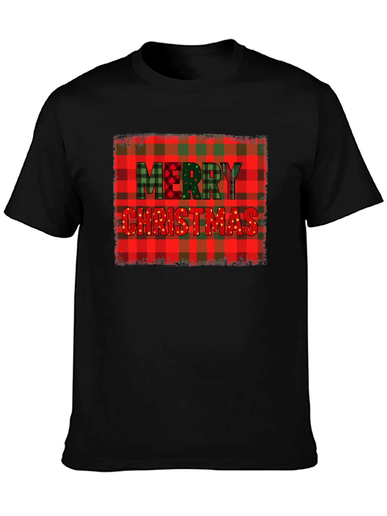 Merry Christmas Plaid Graphic T-Shirt