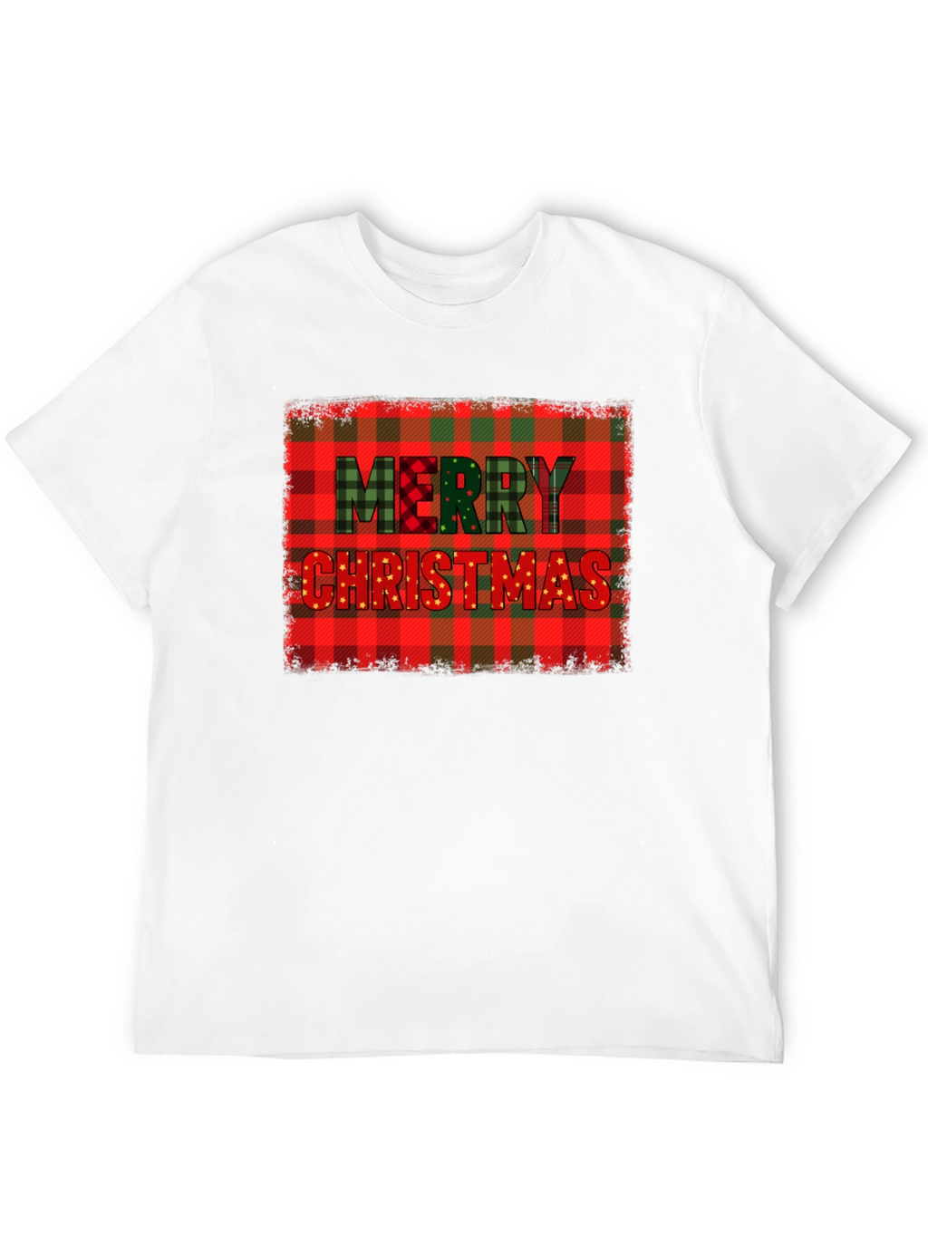Merry Christmas Plaid Graphic T-Shirt