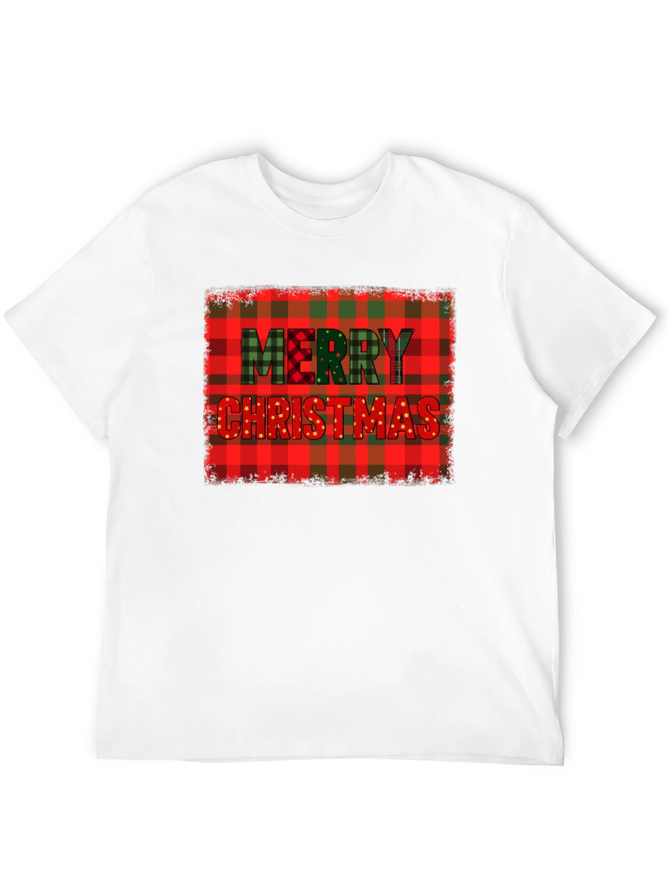 Merry Christmas Plaid Graphic T-Shirt