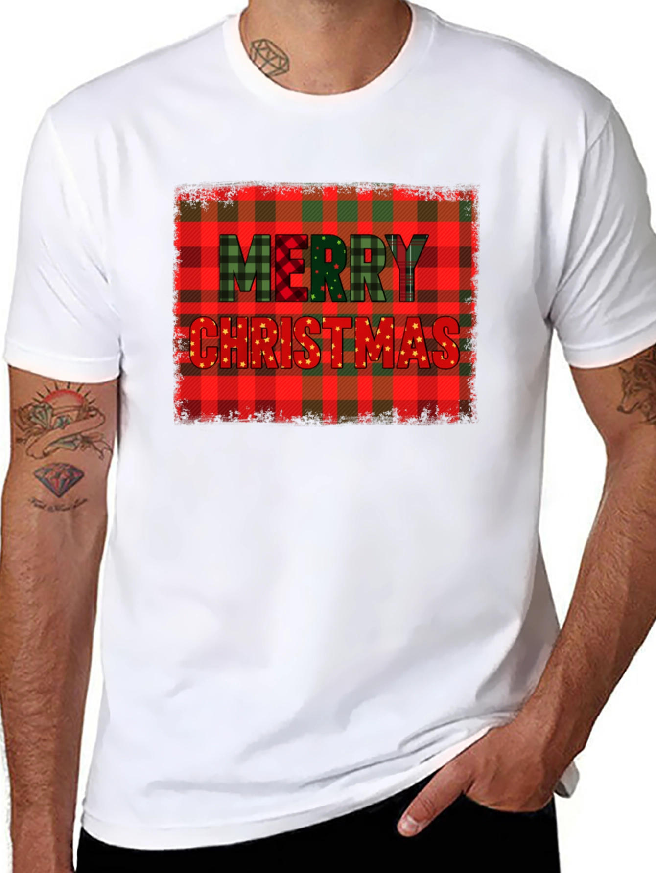 Merry Christmas Plaid Graphic T-Shirt