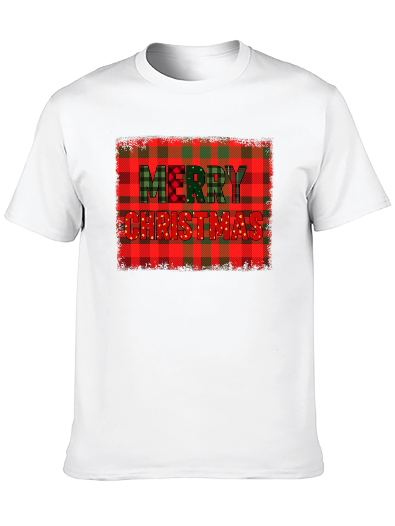 Merry Christmas Plaid Graphic T-Shirt