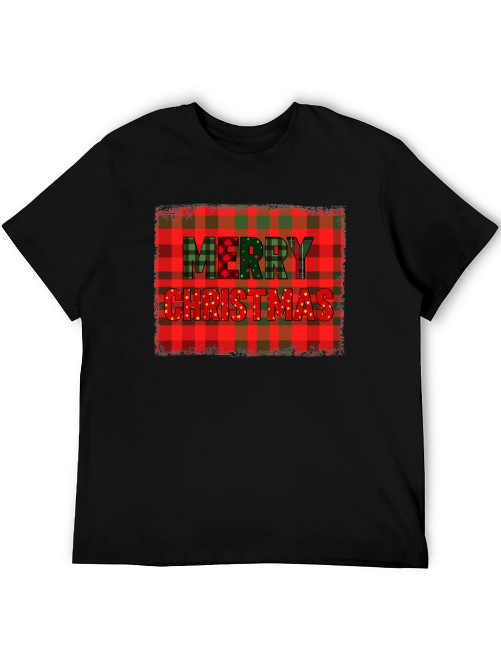 Merry Christmas Plaid Graphic T-Shirt