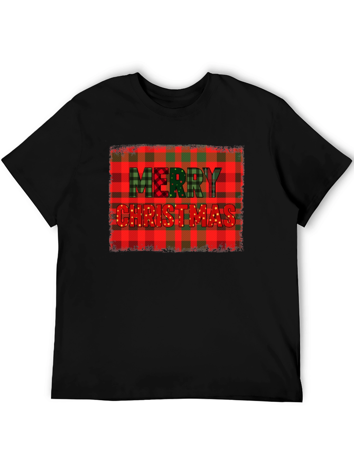 Merry Christmas Plaid Graphic T-Shirt