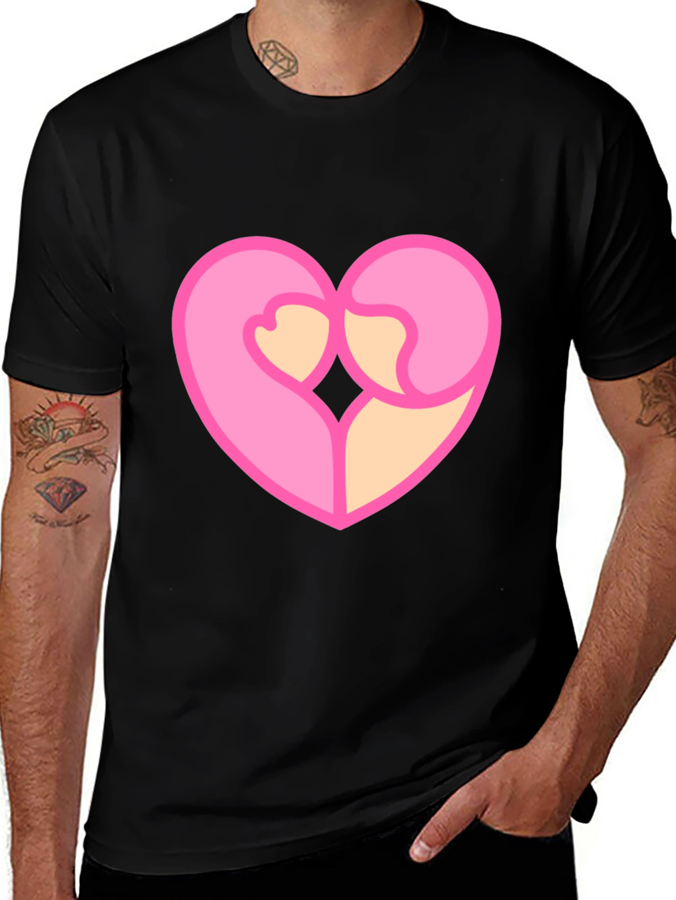 Heart Hug Graphic Tee - Black Cotton Blend