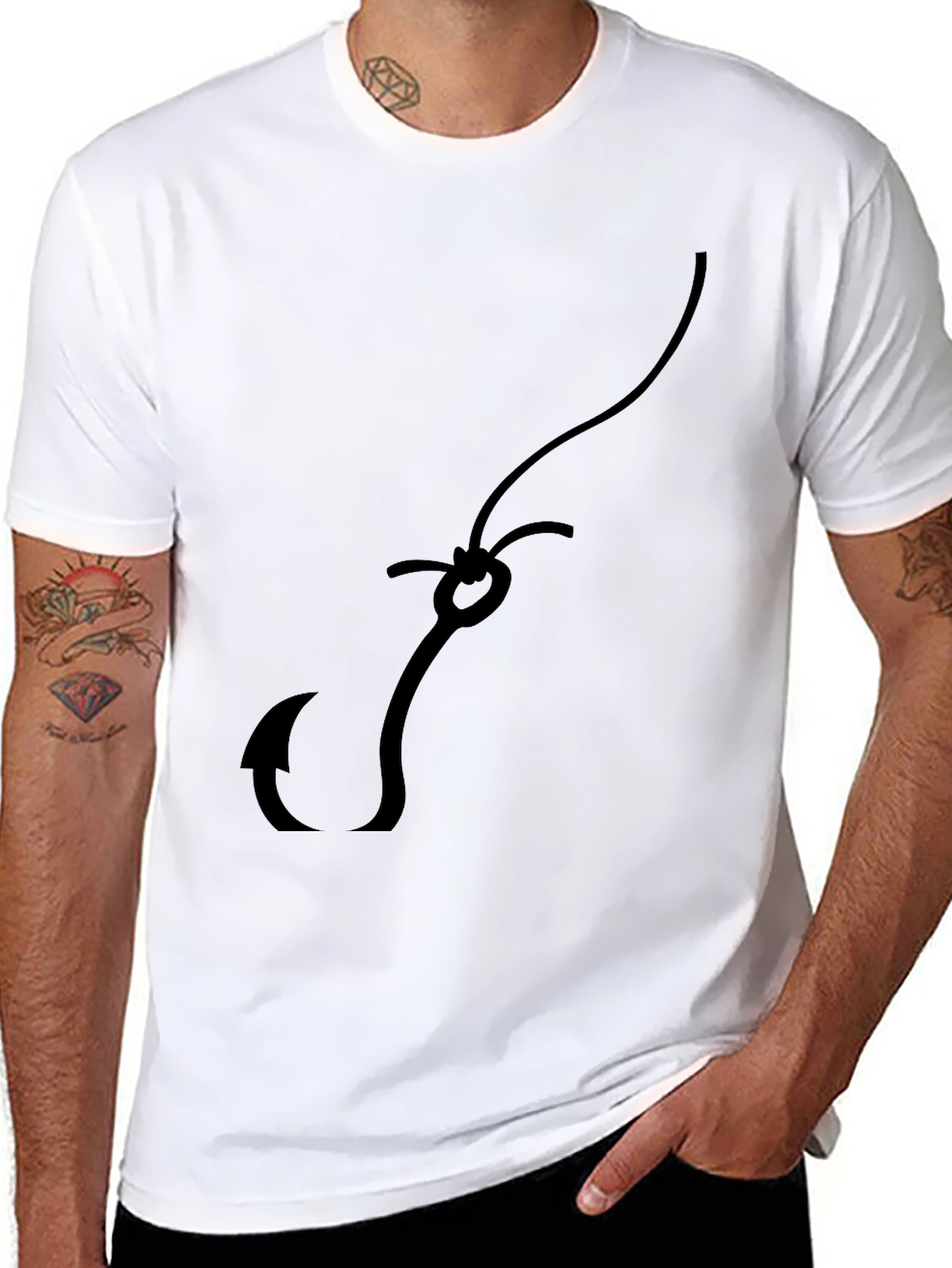 Fishing Hook Graphic Tee - Casual Style
