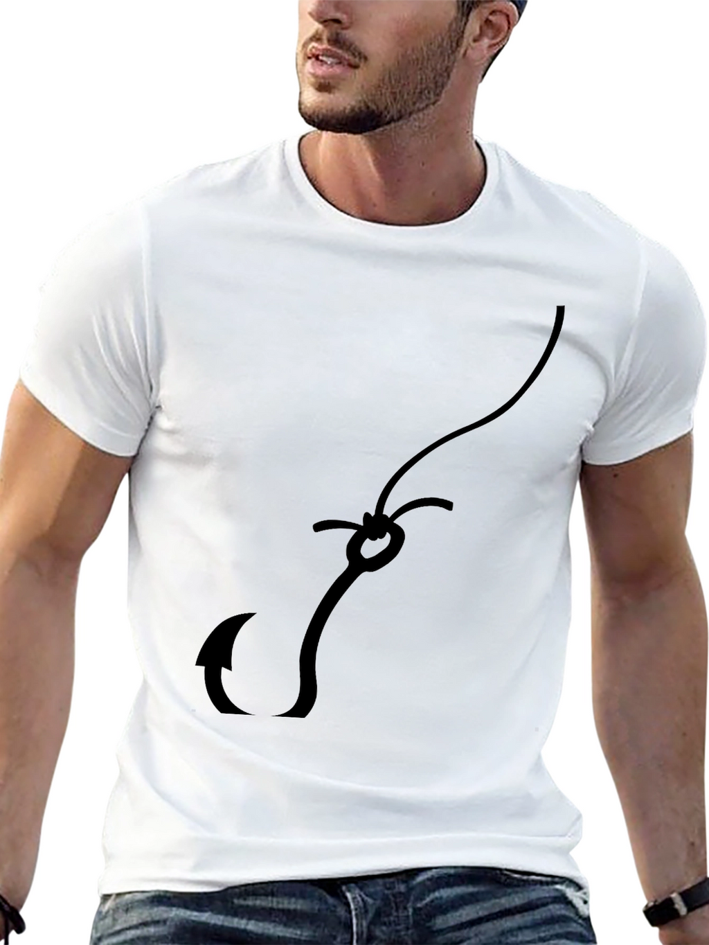 Fishing Hook Graphic Tee - Casual Style