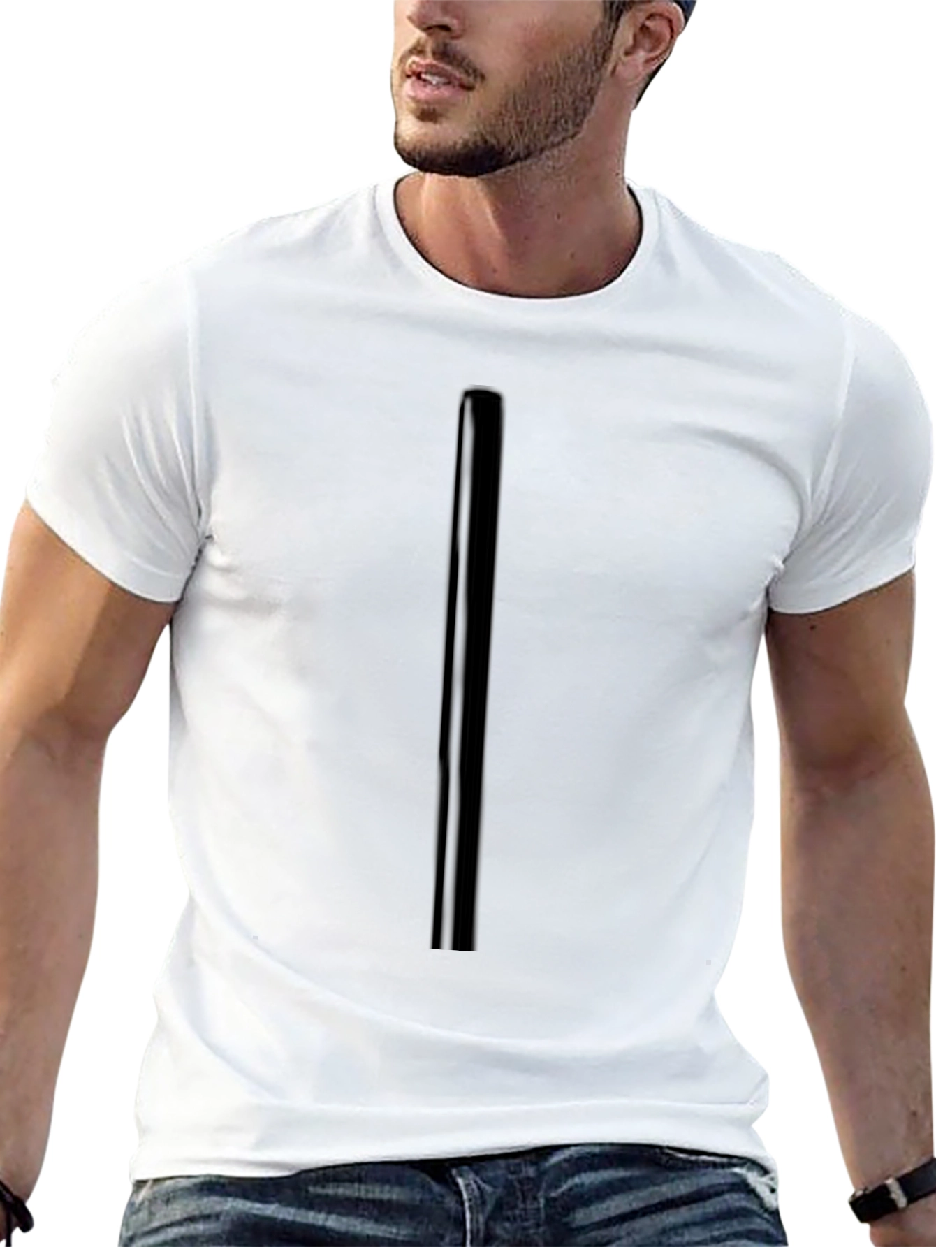 Mens Black T-Shirt with Stripe Detail