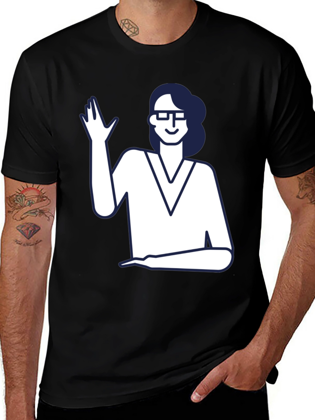 Nerdy Waving Woman Graphic Tee