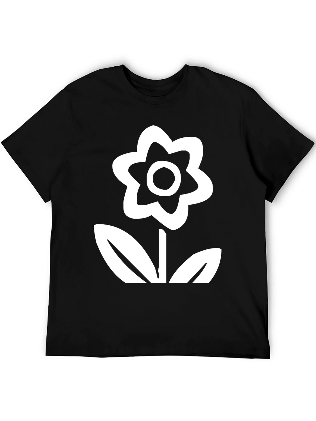 Black T-Shirt with White Flower Graphic