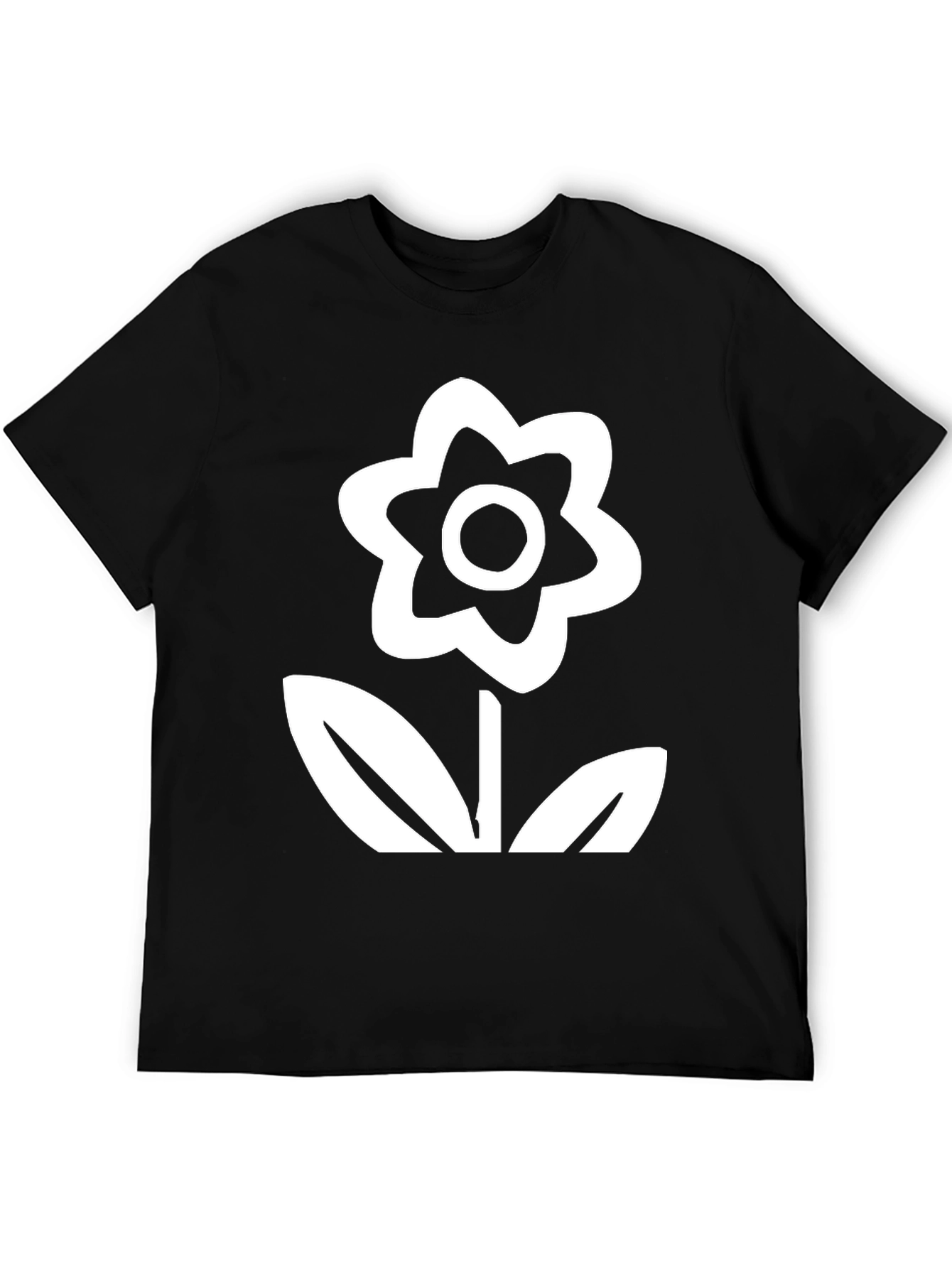 Black T-Shirt with White Flower Graphic