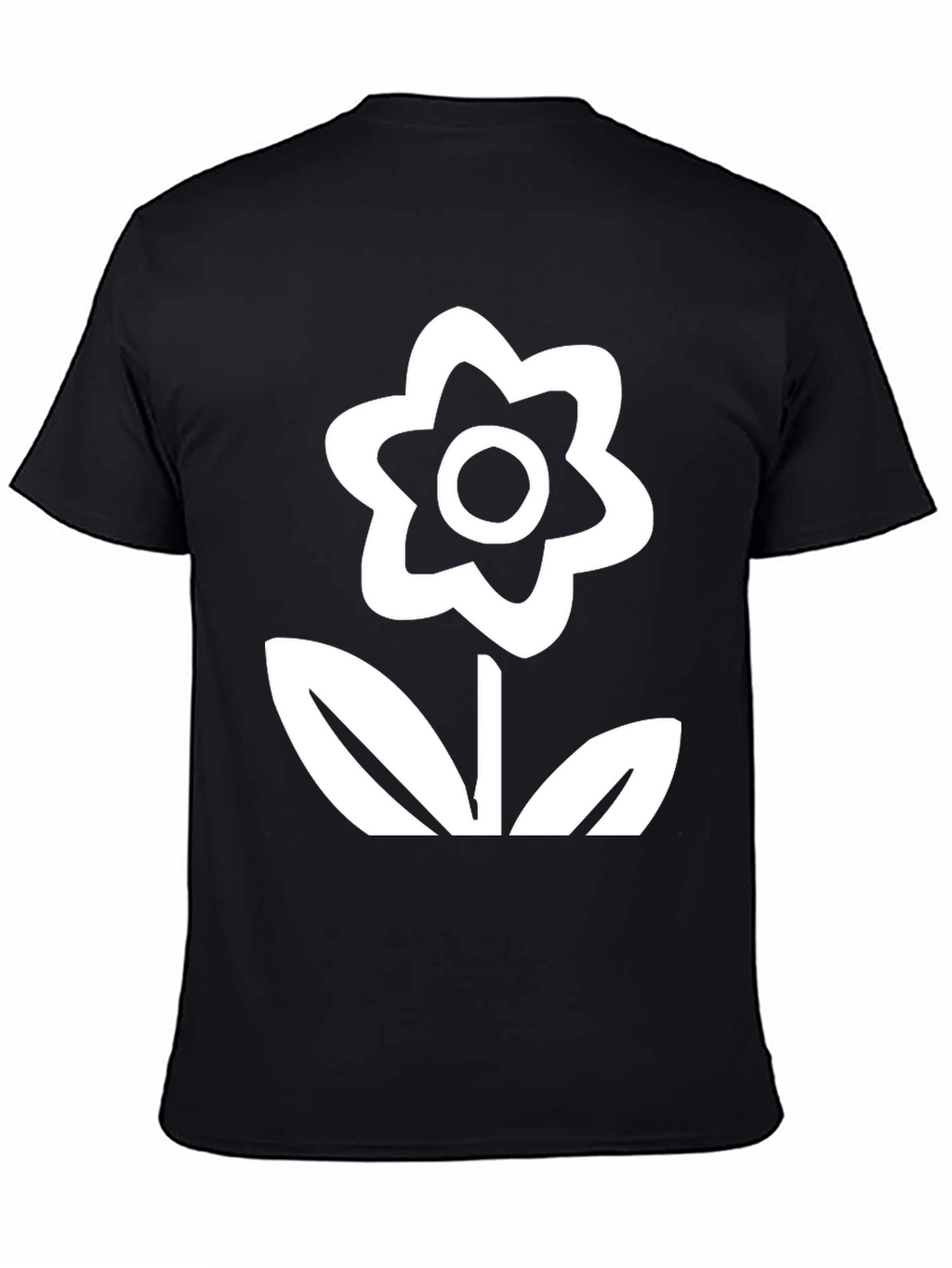 Black T-Shirt with White Flower Graphic