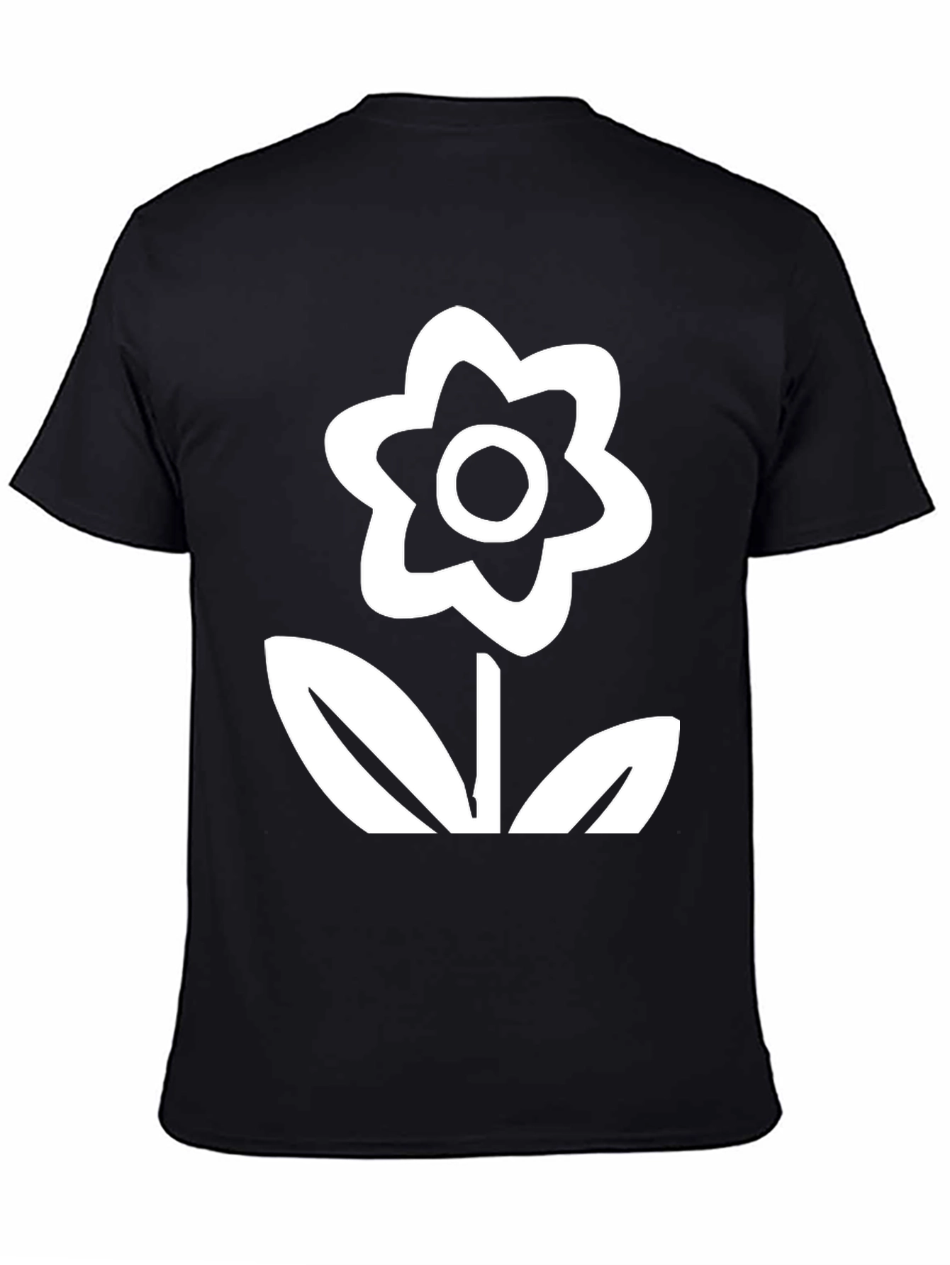 Black T-Shirt with White Flower Graphic