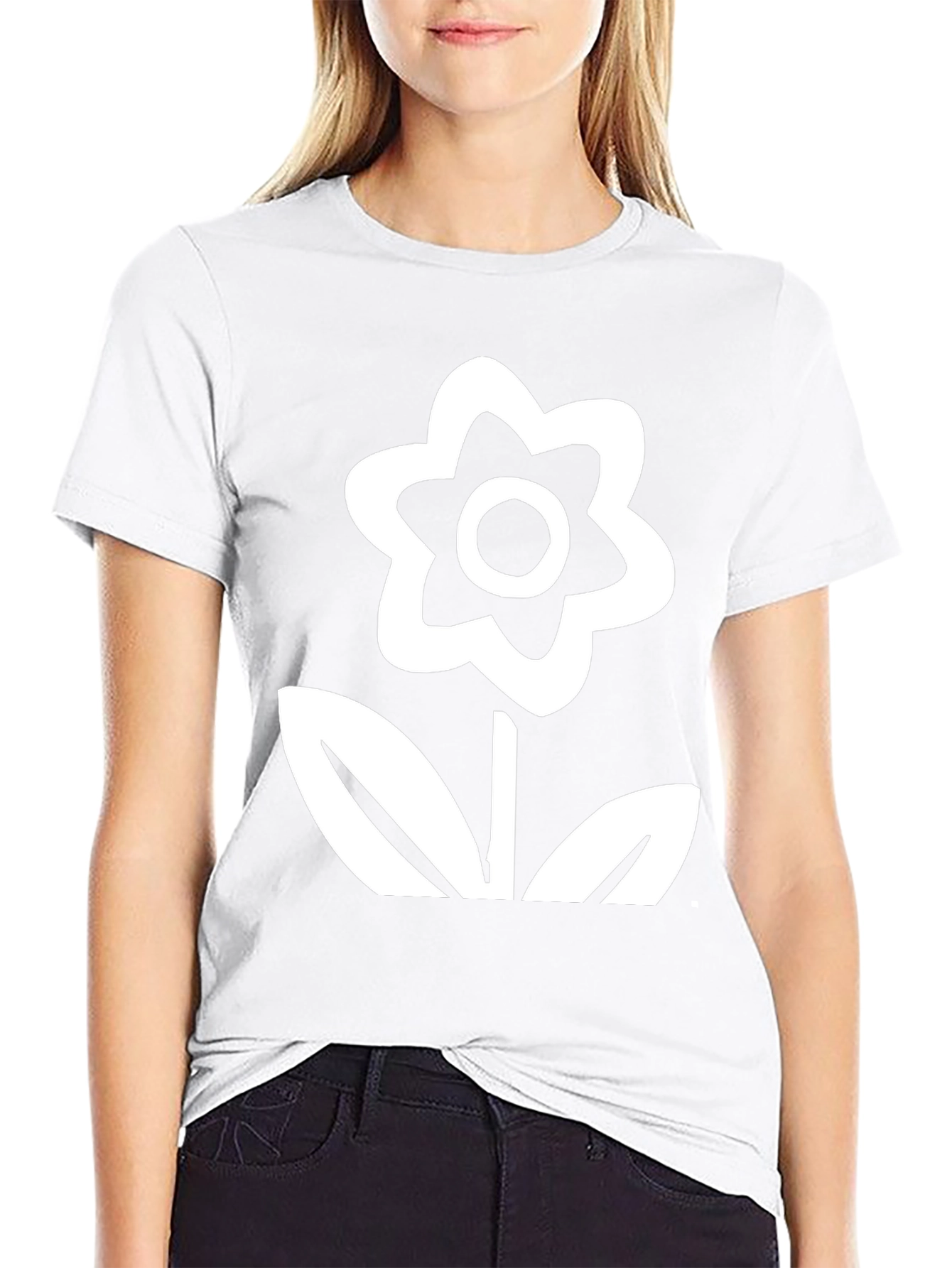 Black T-Shirt with White Flower Graphic