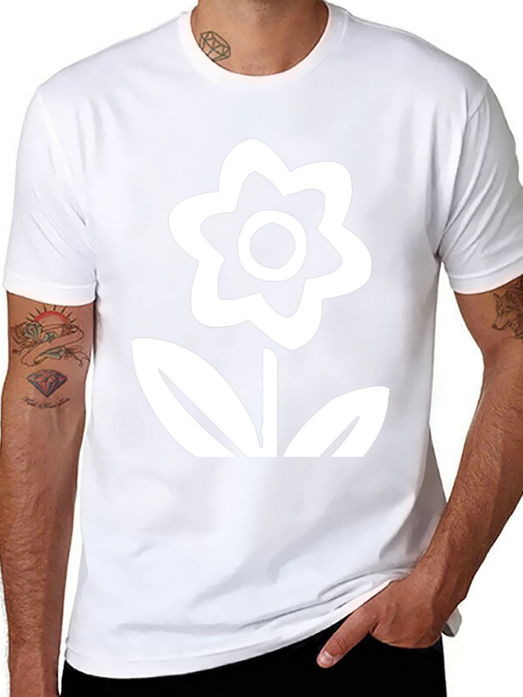 Black T-Shirt with White Flower Graphic