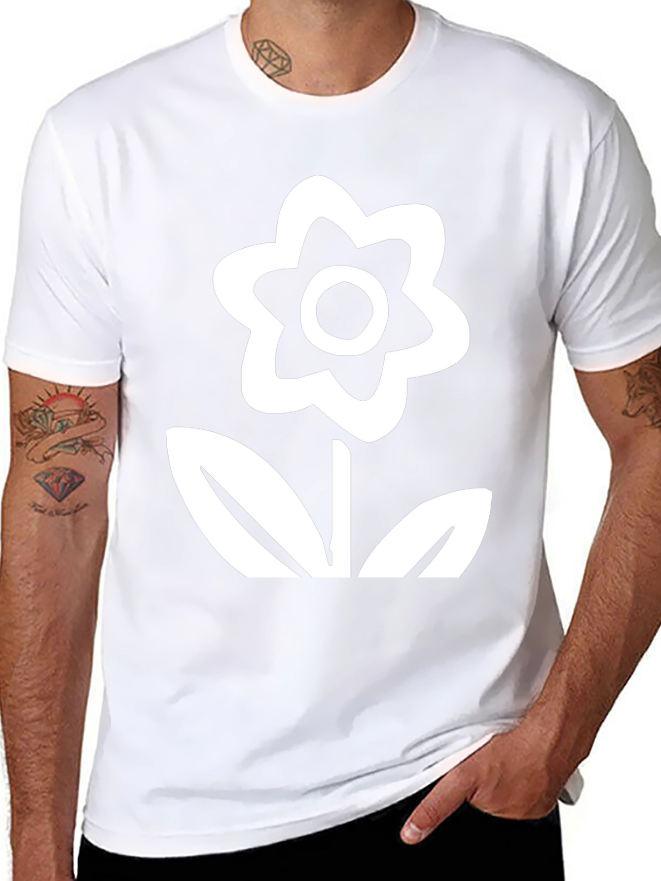 Black T-Shirt with White Flower Graphic