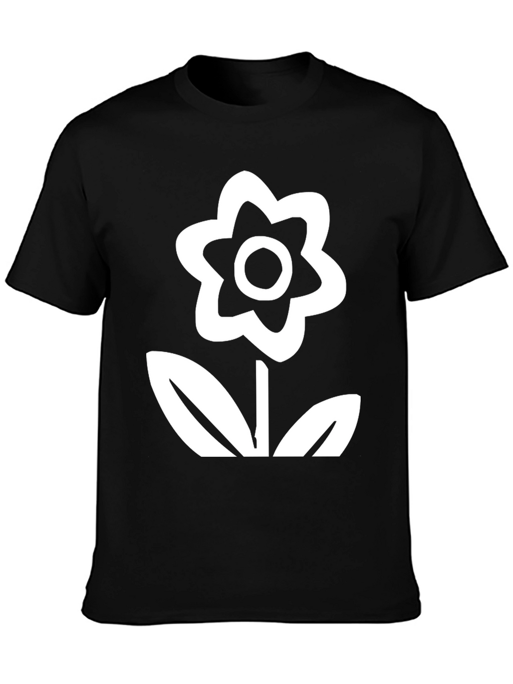 Black T-Shirt with White Flower Graphic