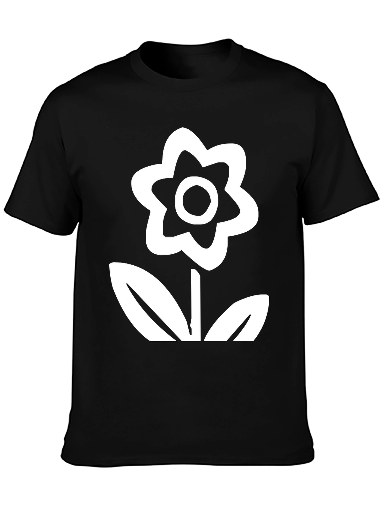 Black T-Shirt with White Flower Graphic