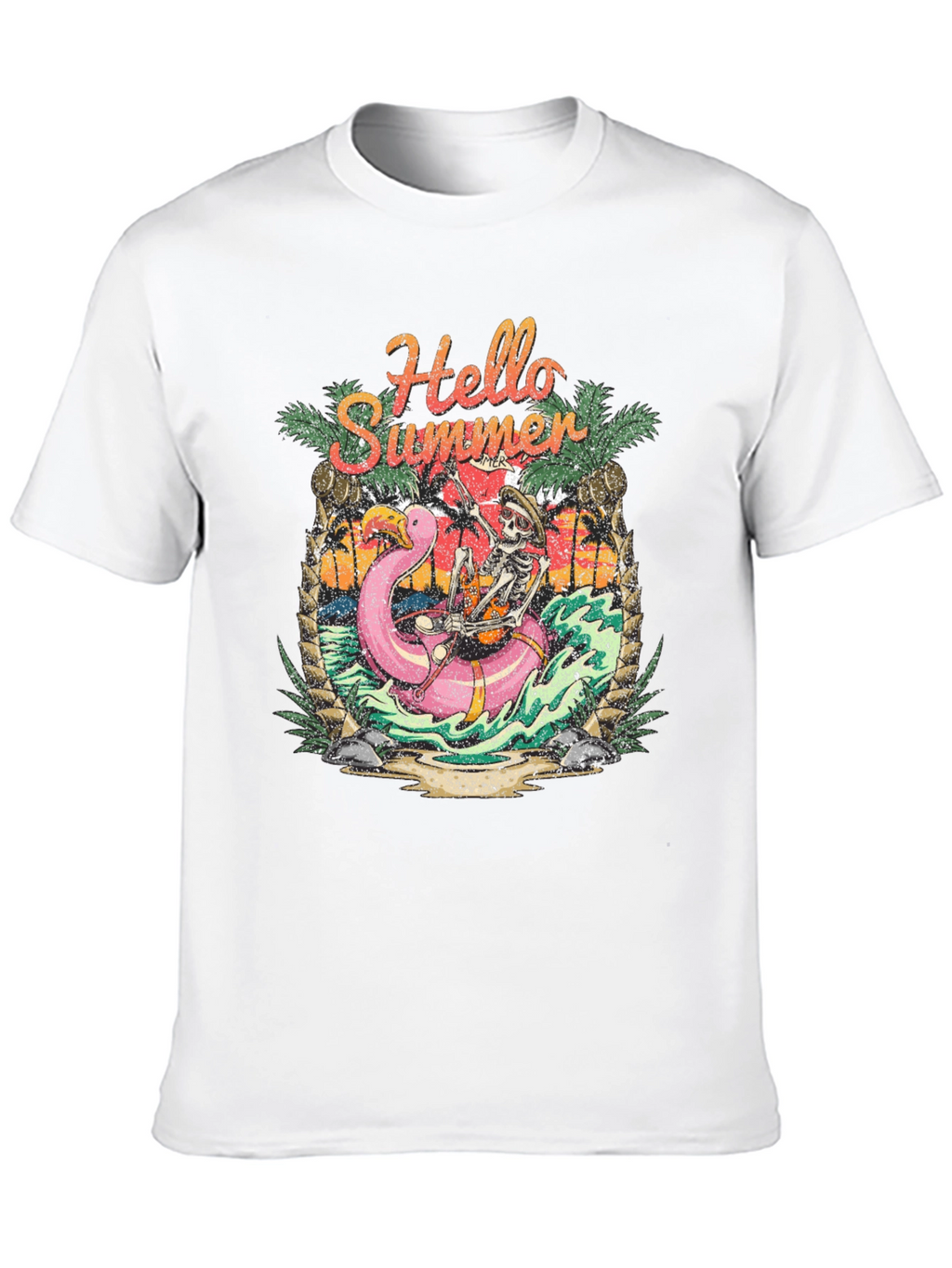 Hello Summer Skeleton Flamingo Graphic Tee
