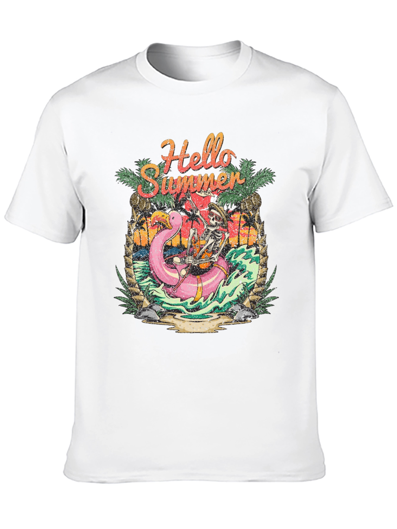 Hello Summer Skeleton Flamingo Graphic Tee