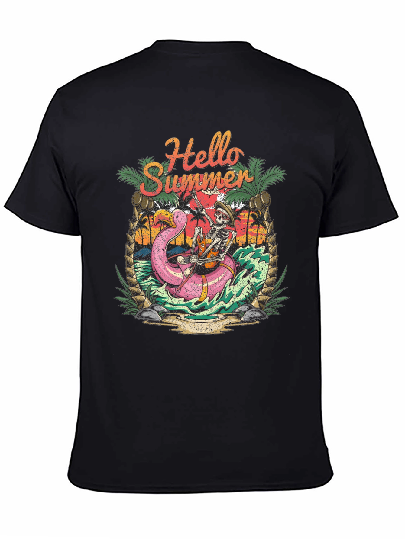 Hello Summer Skeleton Flamingo Graphic Tee