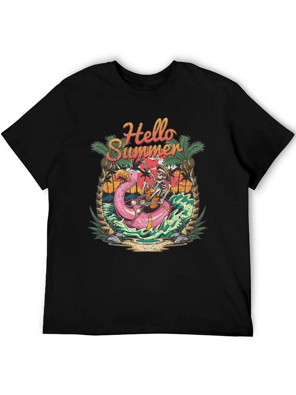 Hello Summer Skeleton Flamingo Graphic Tee