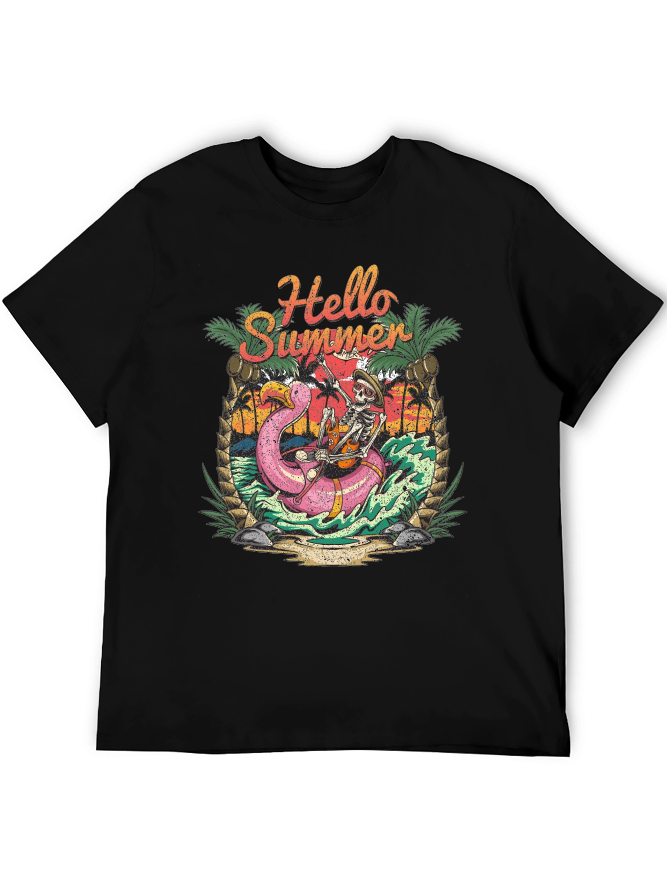 Hello Summer Skeleton Flamingo Graphic Tee