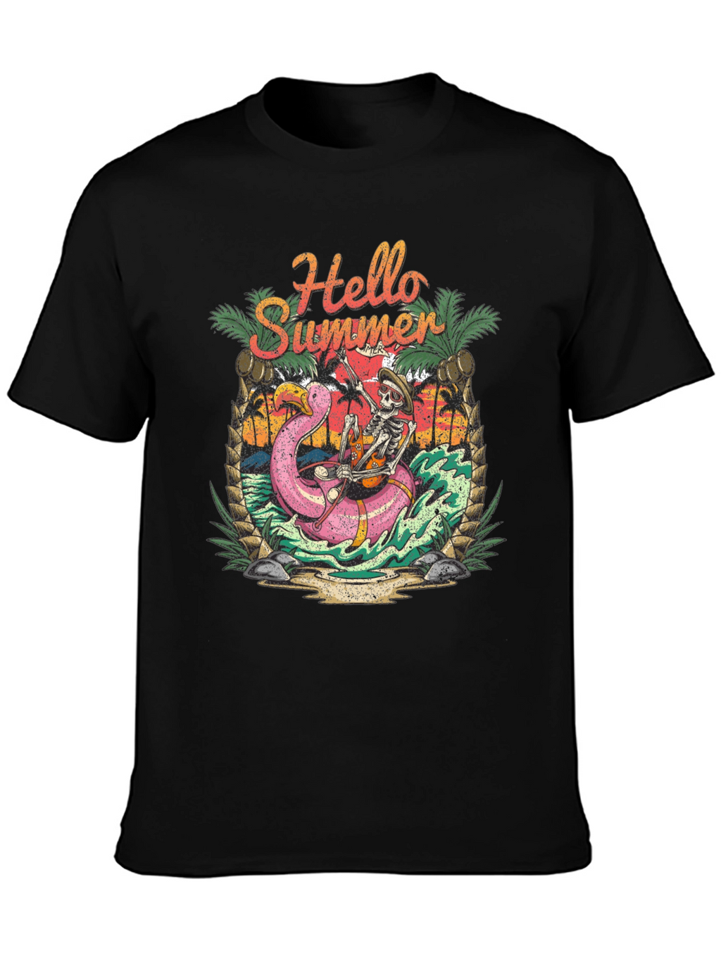 Hello Summer Skeleton Flamingo Graphic Tee
