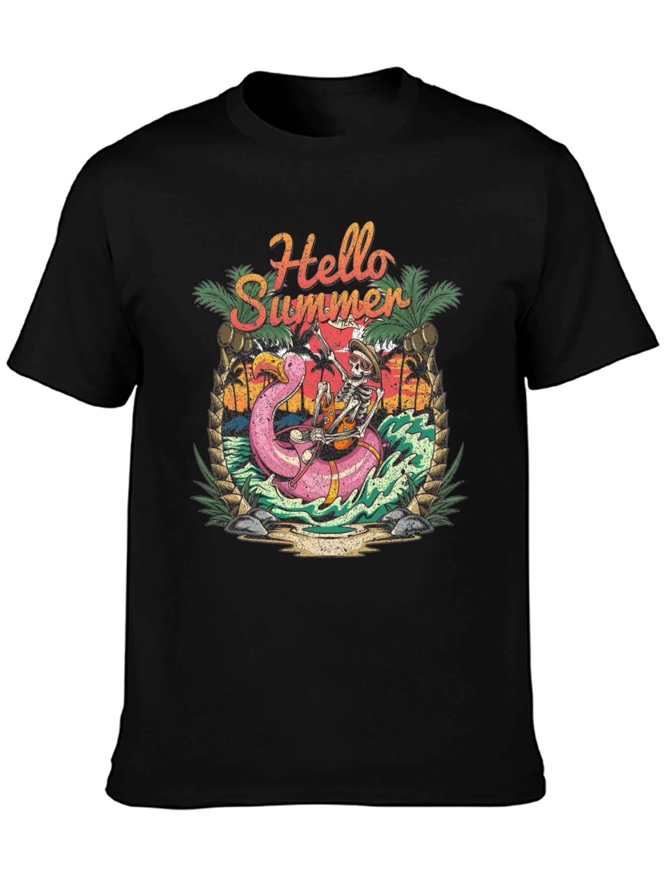 Hello Summer Skeleton Flamingo Graphic Tee