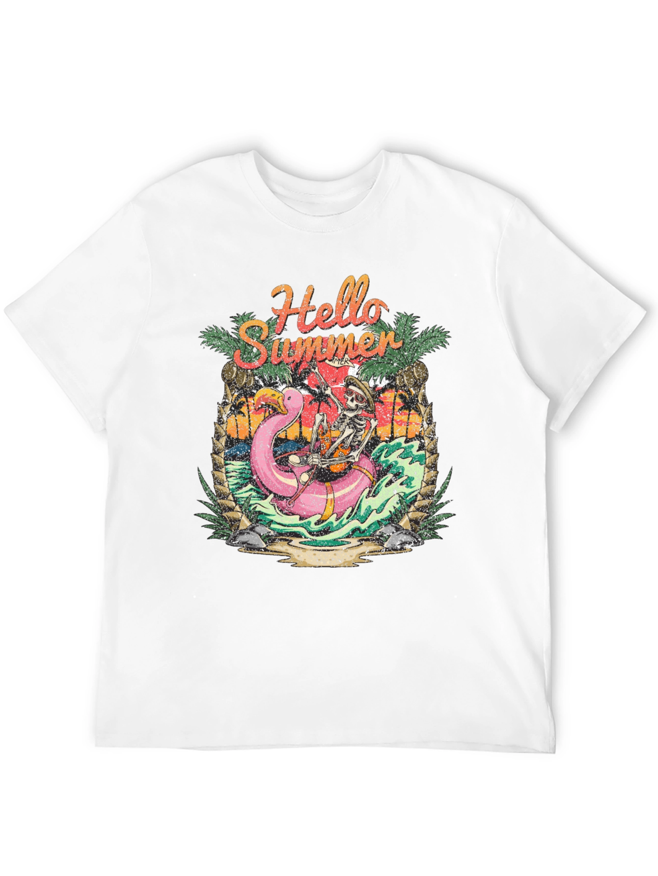 Hello Summer Skeleton Flamingo Graphic Tee