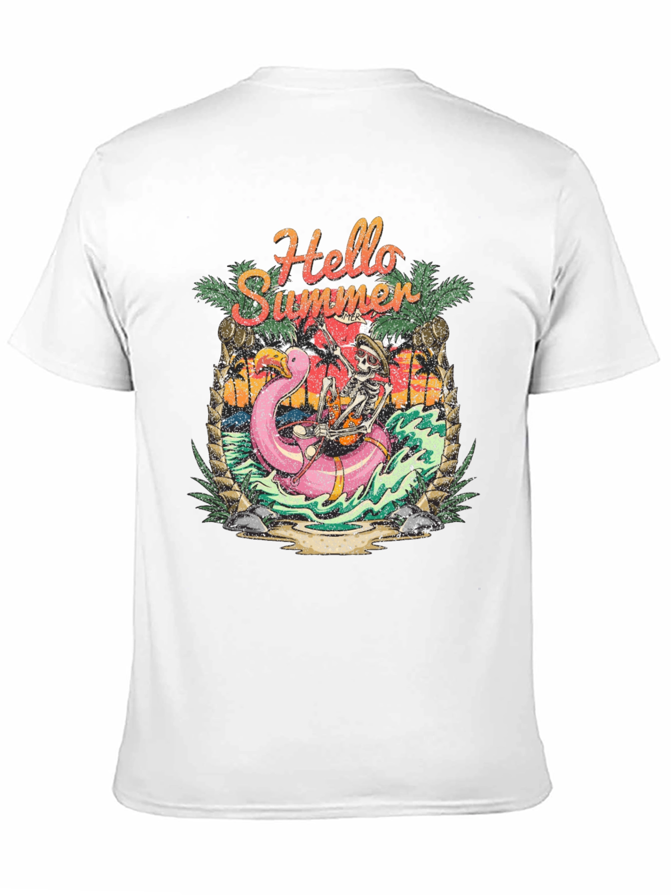 Hello Summer Skeleton Flamingo Graphic Tee