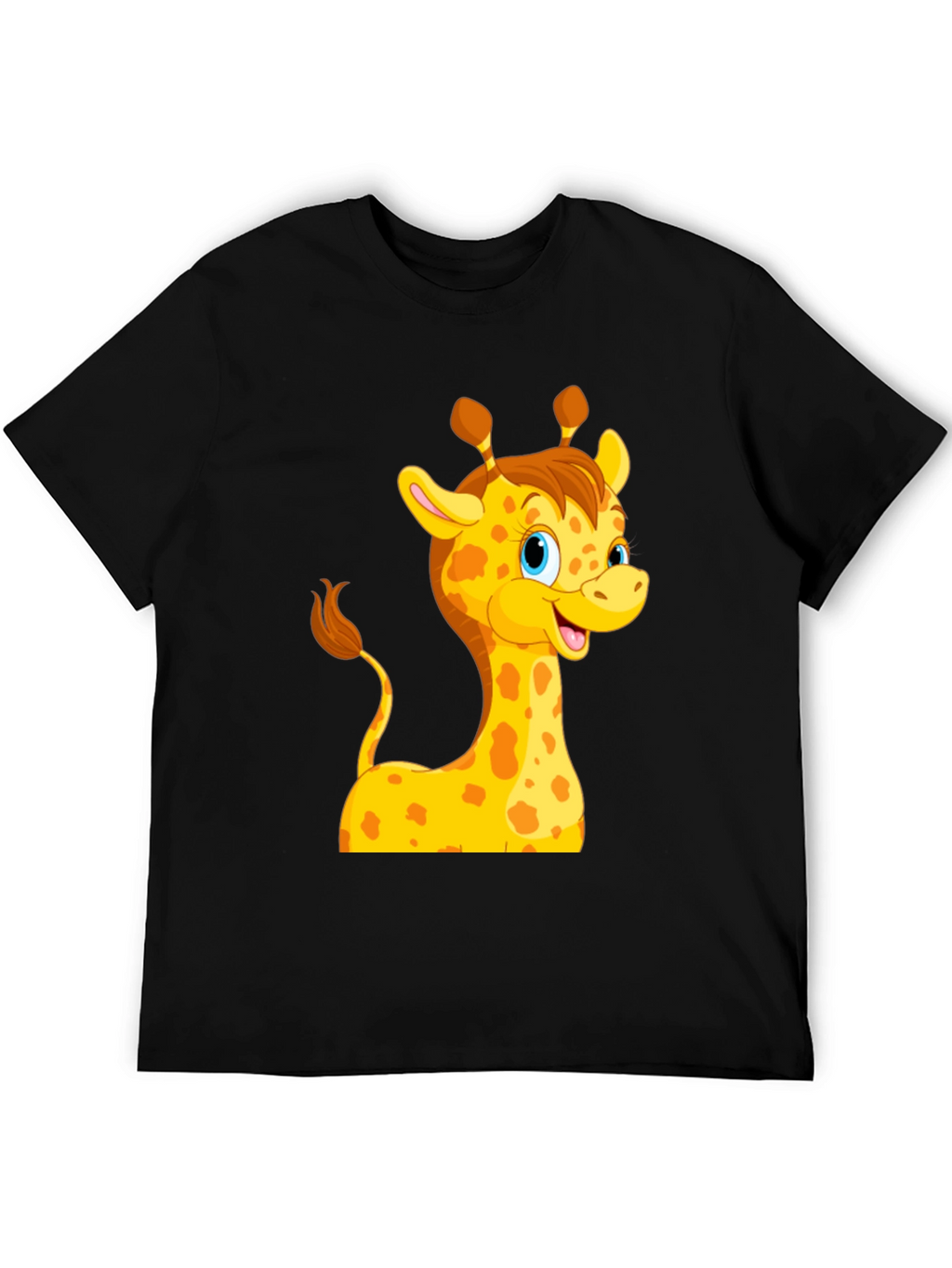 Cute Giraffe Cartoon Black T-Shirt