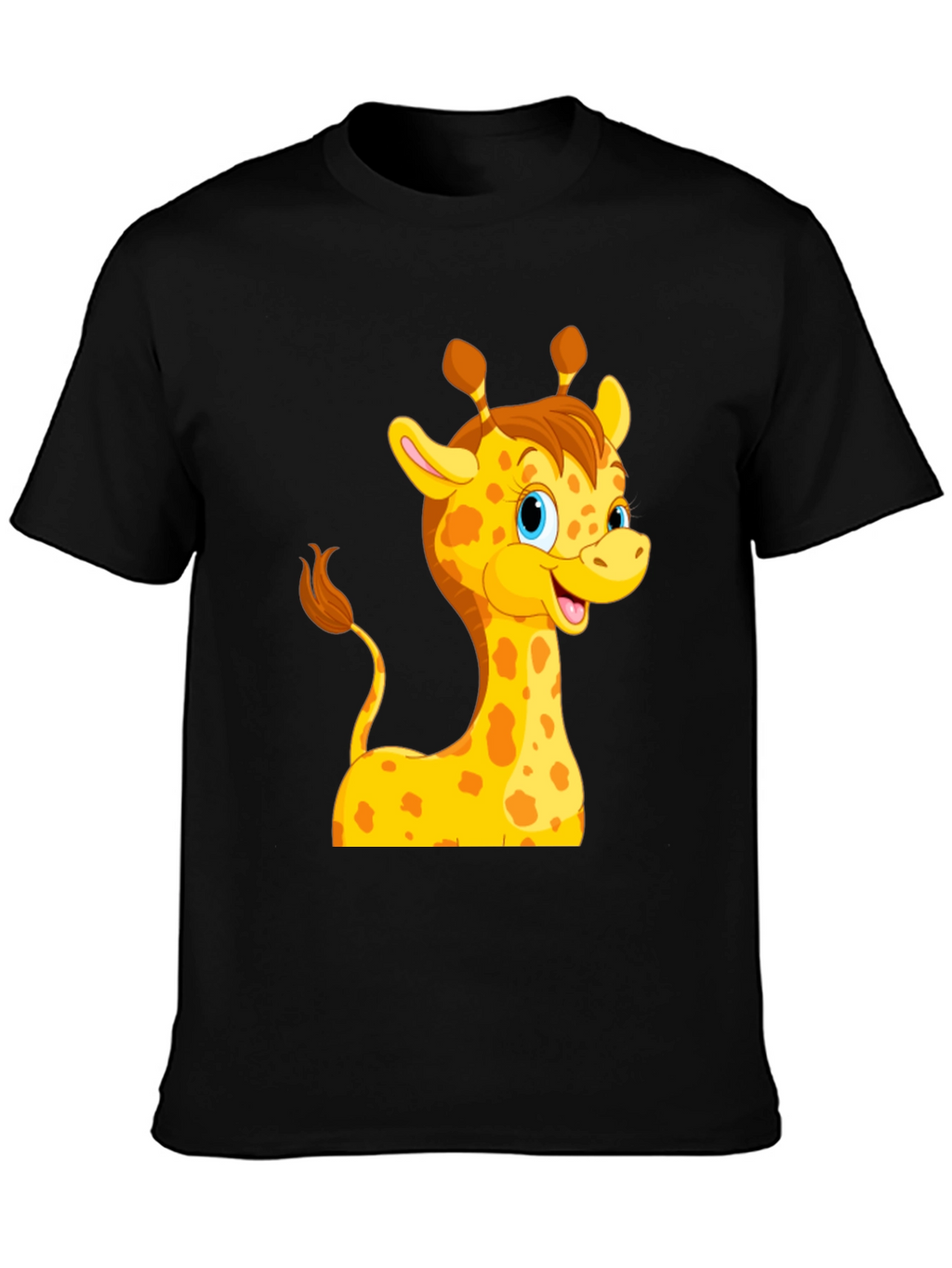 Cute Giraffe Cartoon Black T-Shirt