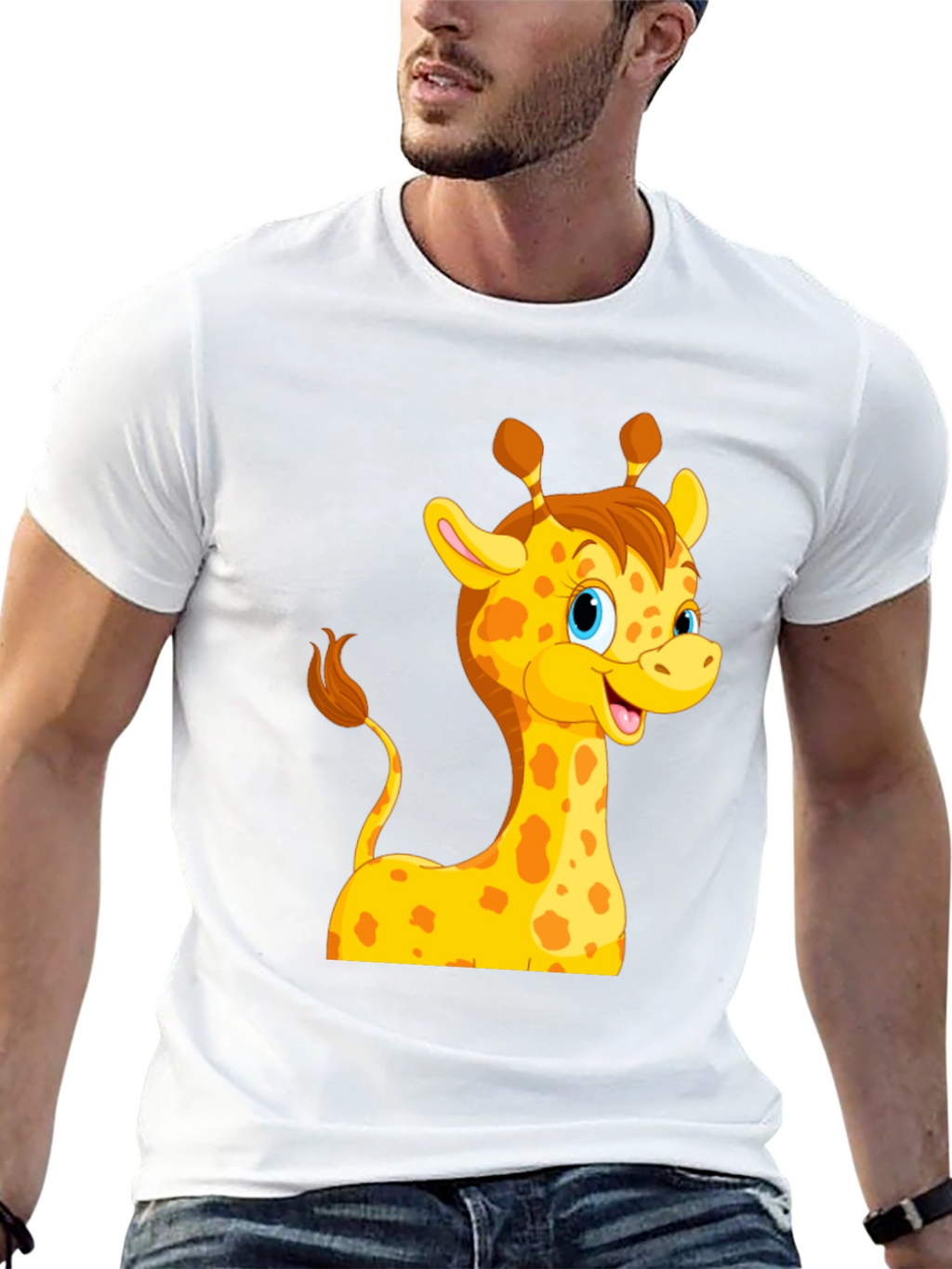 Cute Giraffe Cartoon Black T-Shirt